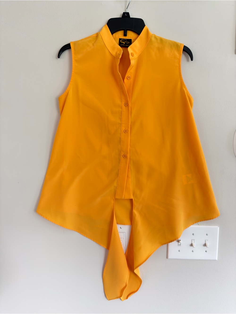 Sleeveless Mandarin Tie-Front Top in Vibrant Yellow